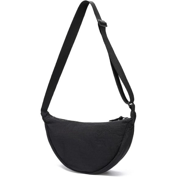 Women Men Black Small Sling Crossbody Bag with Half Moon Shape - Picture 1 of 11